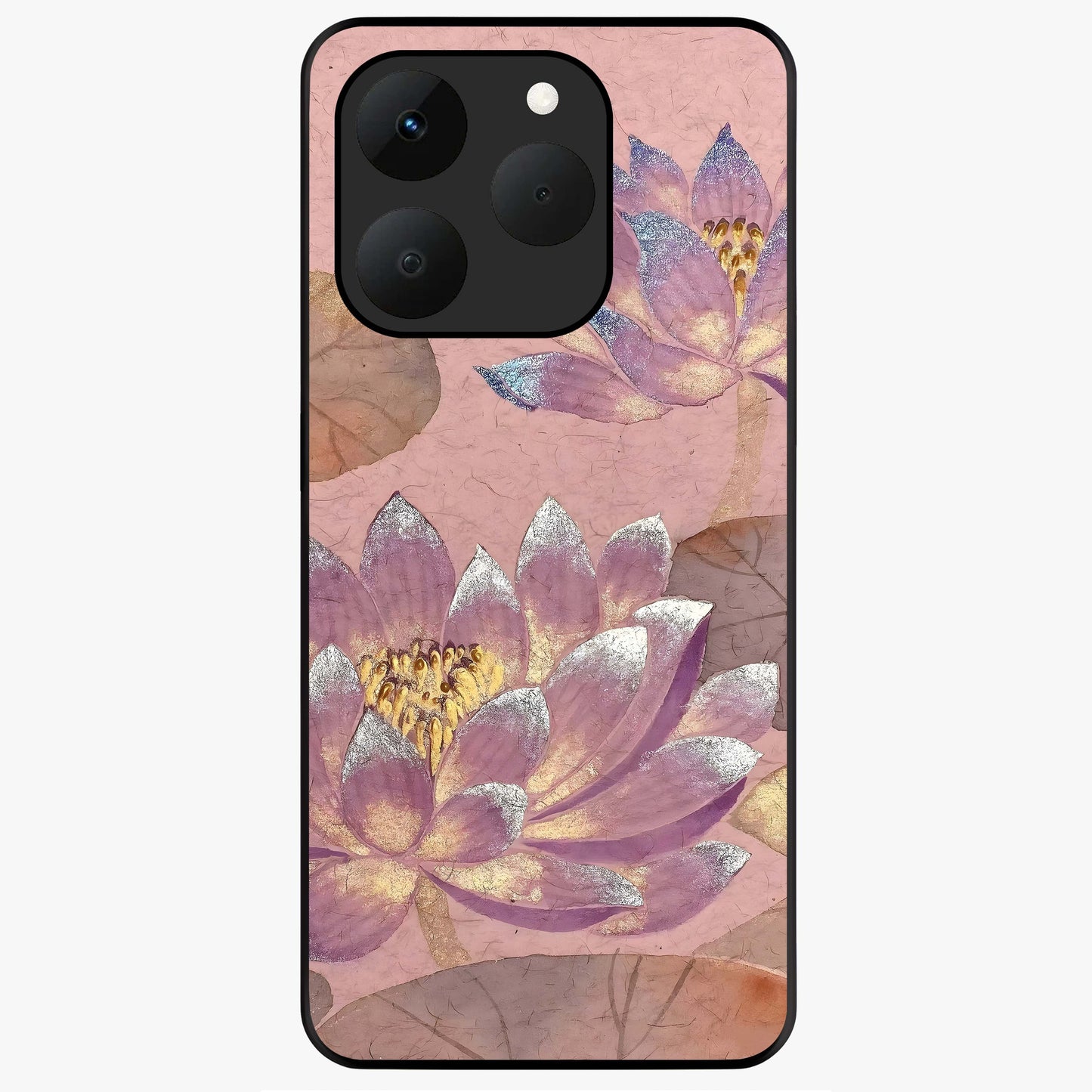 Blossom Mist Lotus Glass Case showing flat back view with serene lotus blossom artwork and glossy glass finish.