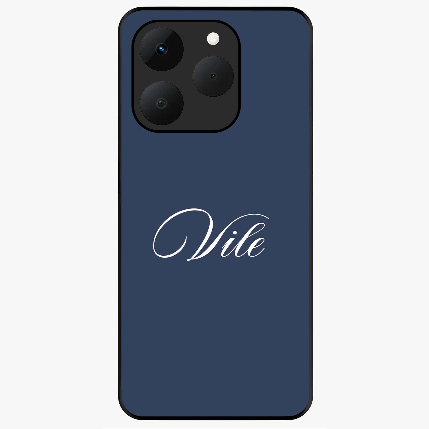 Blue Background Personalized Custom Name Glass Case showing flat back view with minimal blue background and custom name design.