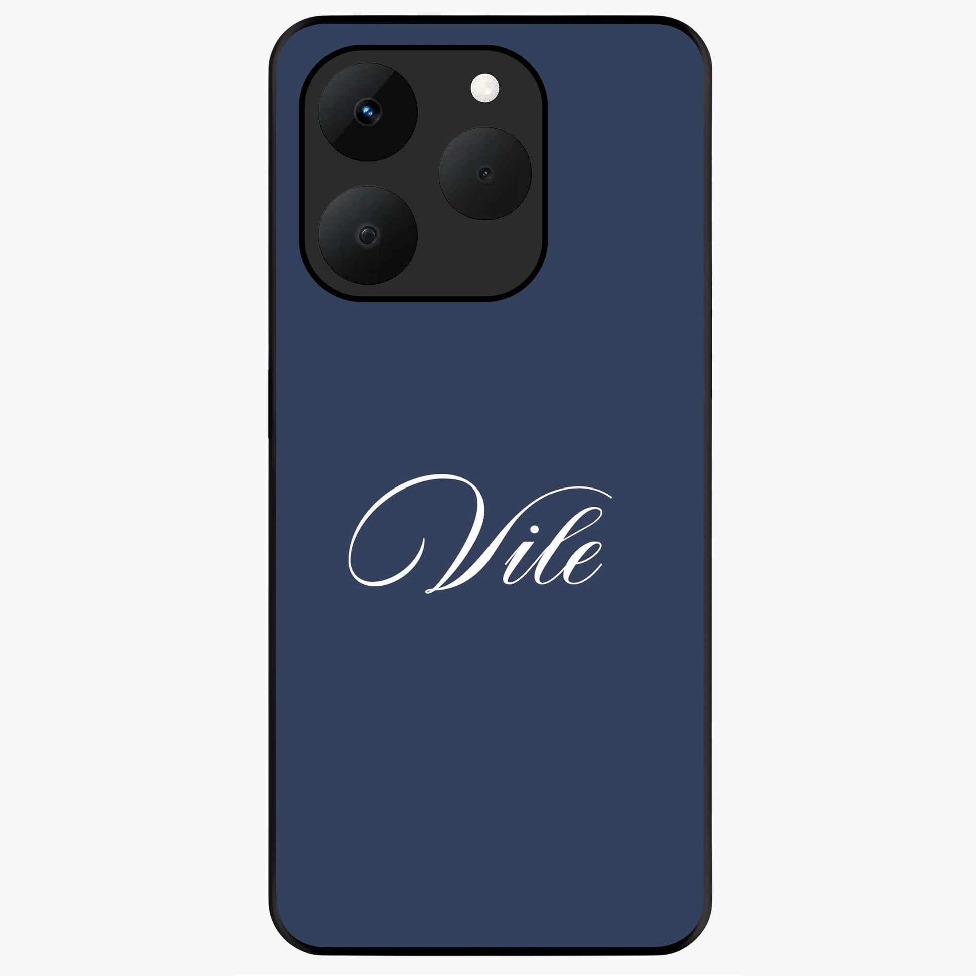 Blue Background Personalized Custom Name Glass Case showing flat back view with minimal blue background and custom name design.