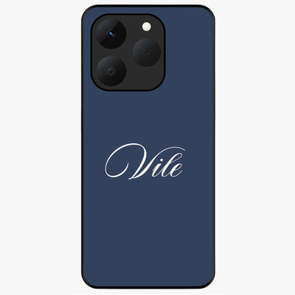 Blue Background Personalized Custom Name Glass Case showing flat back view with minimal blue background and custom name design.