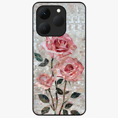 Blush Mosaic Bloom Glass Case showing flat back view with mosaic floral bloom artwork and glossy glass finish.