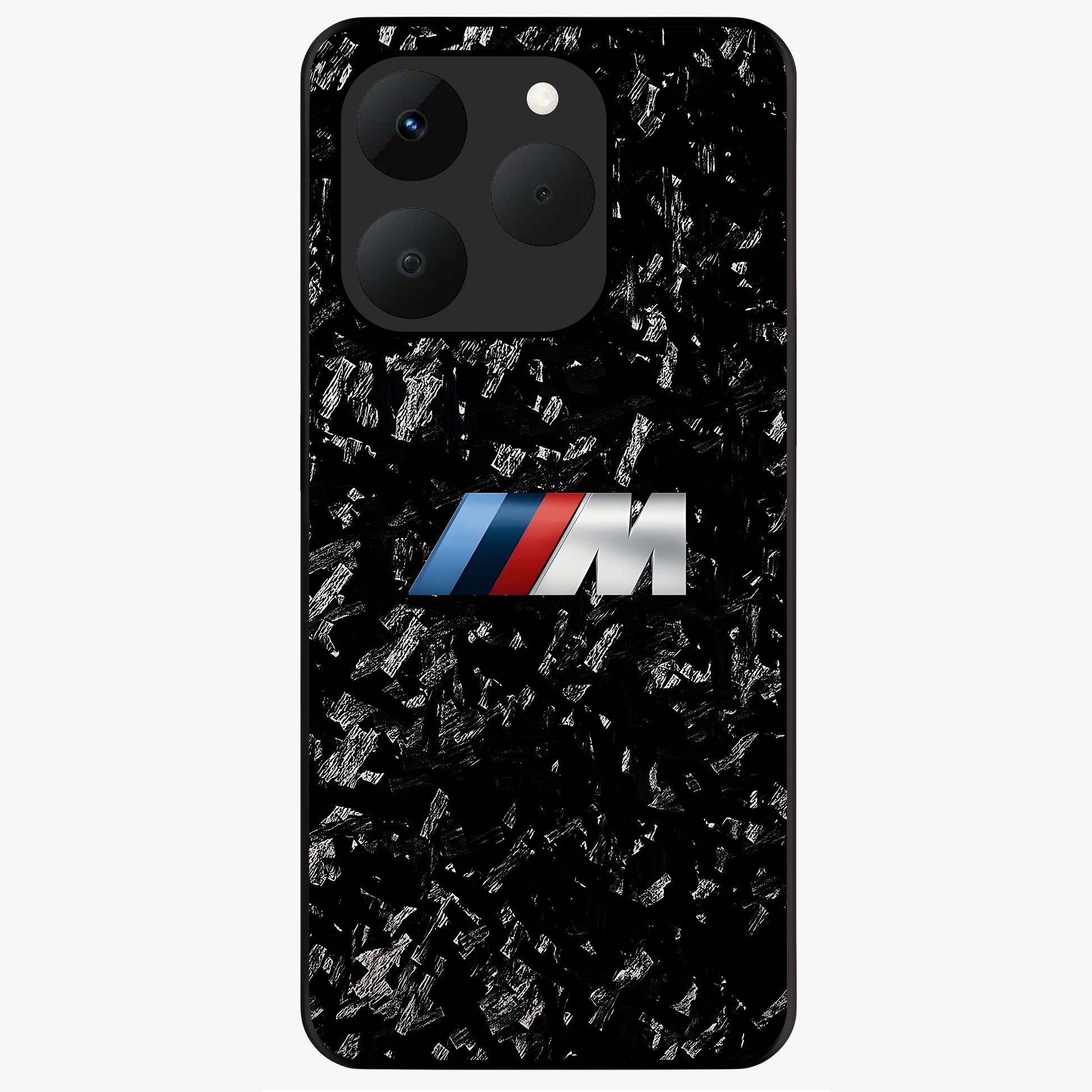 Carbon Speed Mark Glass Case showing flat back view with sporty carbon pattern artwork and glossy glass finish.