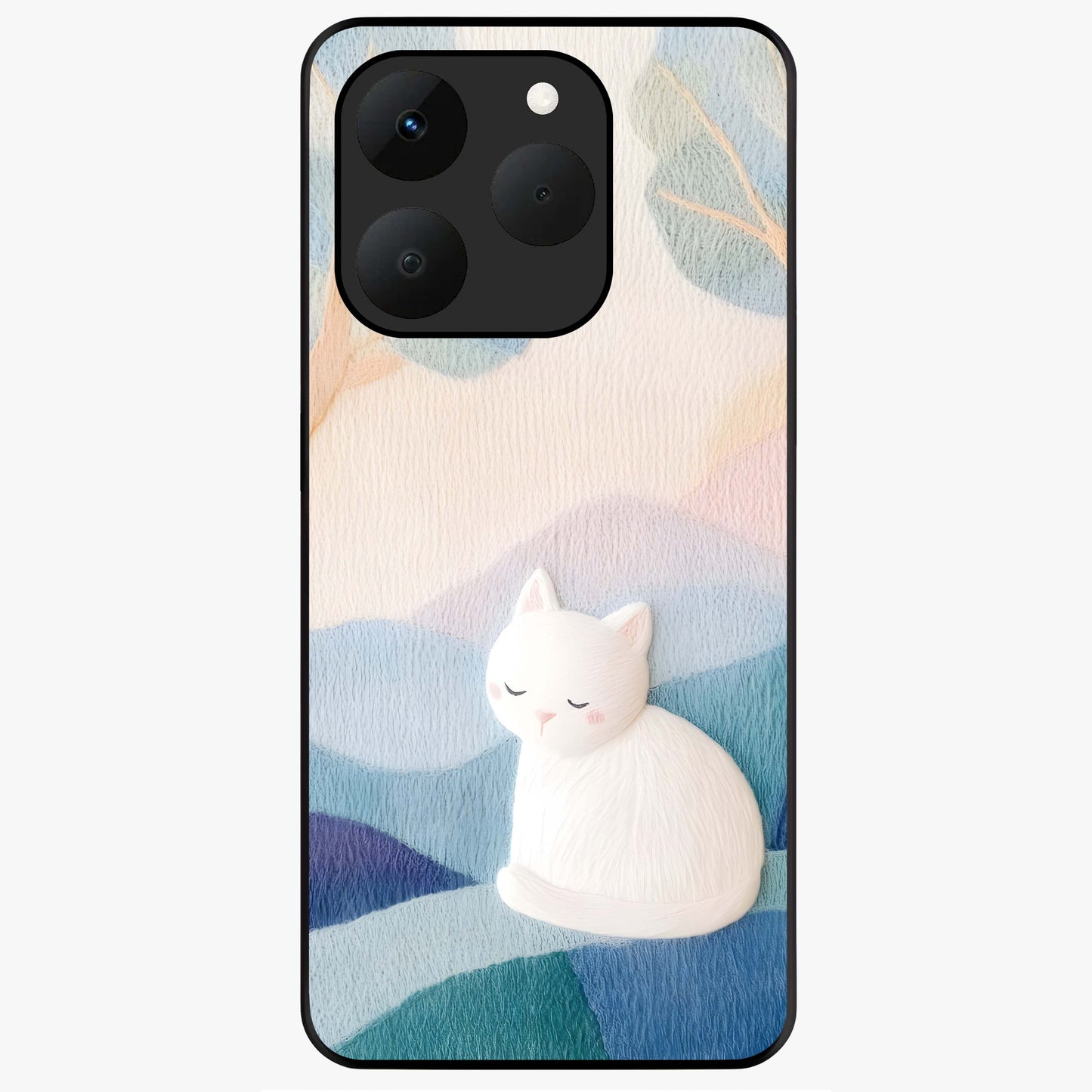 Cotton Dream Cat Glass Case showing flat back view with soft dreamy cat artwork and glossy glass finish.
