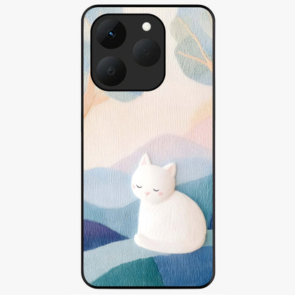Cotton Dream Cat Glass Case showing flat back view with soft dreamy cat artwork and glossy glass finish.