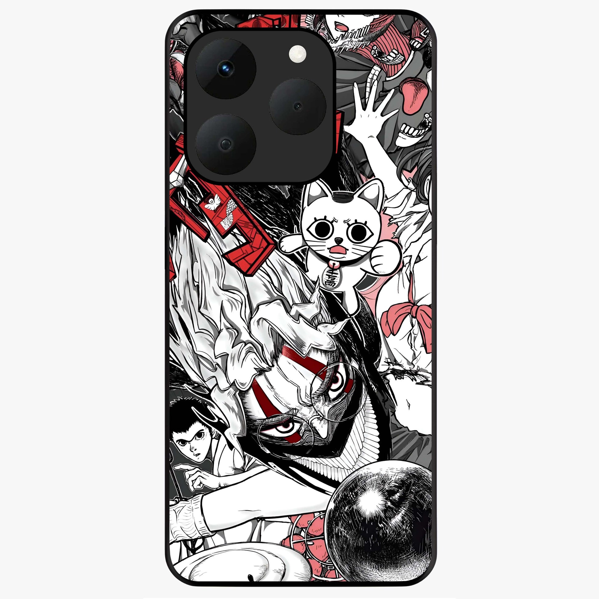 Crimson Chaos Panel Glass Case showing flat back view with bold crimson abstract artwork and glossy glass finish.