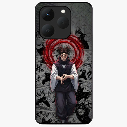 Cursed Ritual Ascension Glass Case showing flat back view with dark ritual themed artwork and glossy glass finish.