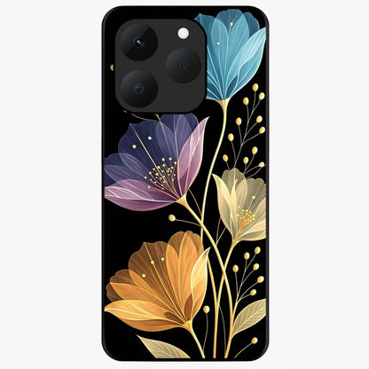 Delicate Multicolor Flowers Glass Case showing flat back view with vibrant floral artwork and glossy glass finish.