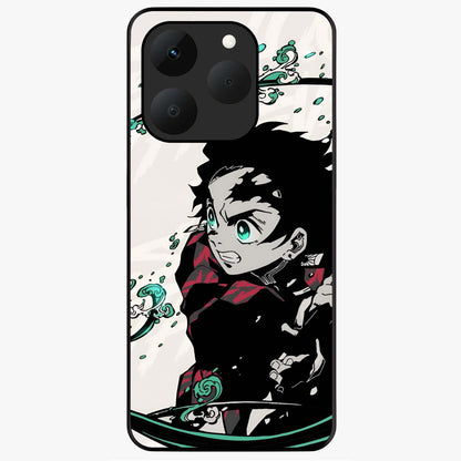 Demon Slayer Glass Case showing flat back view with bold anime inspired artwork and glossy glass finish.