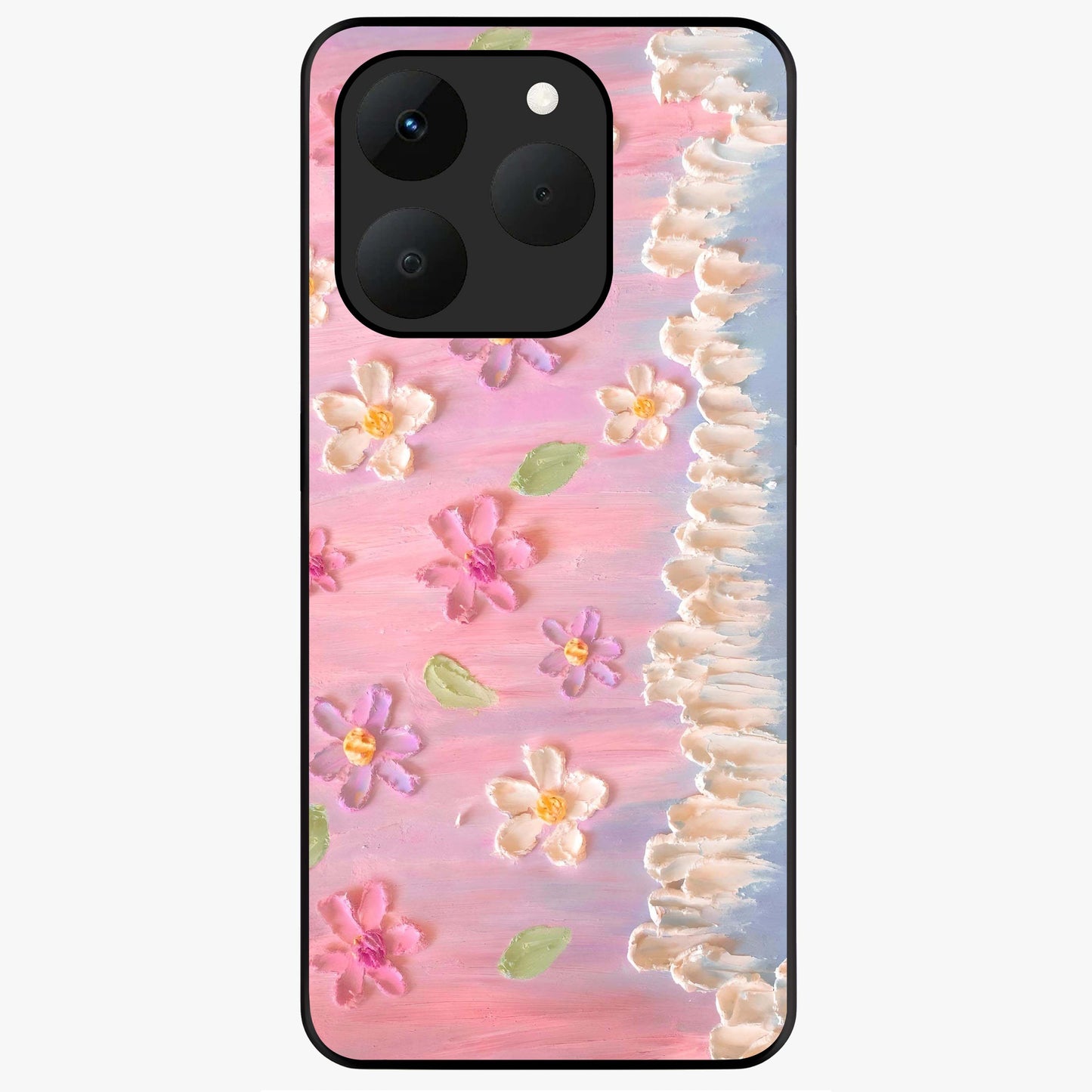 Dreamy Painted Garden Glass Case showing flat back view with artistic painted floral garden artwork and glossy glass finish.