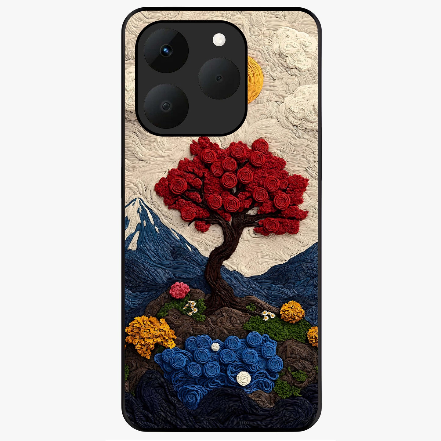 Eternal Nature Tapestry Glass Case showing flat back view with intricate nature tapestry artwork and glossy glass finish.