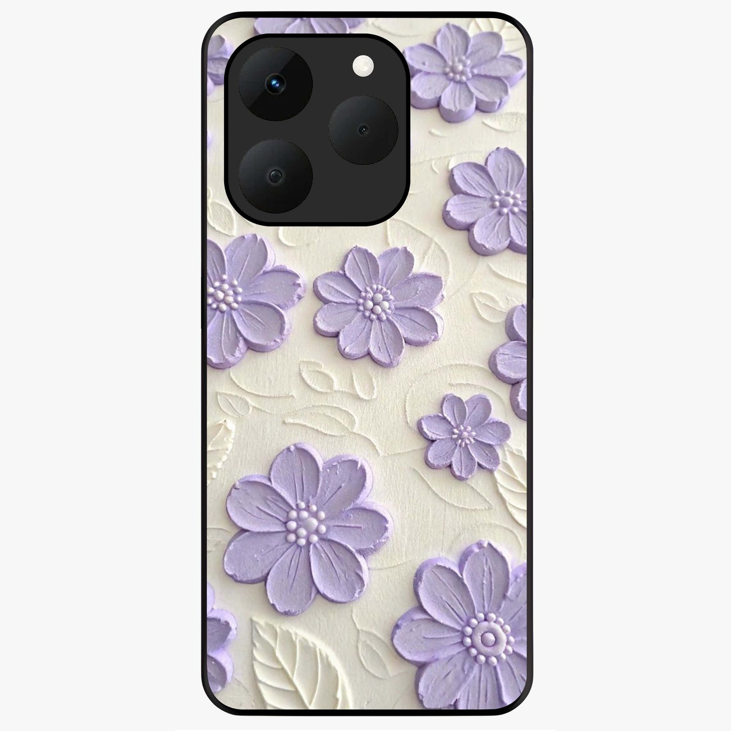 Floral Wall Art With Purple Flowers Glass Case showing flat back view with purple flower artwork and glossy glass finish.