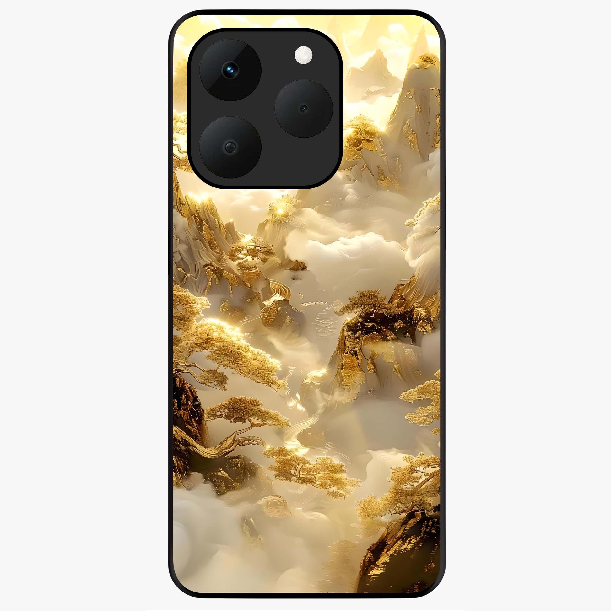 Gates Of Illumination Glass Case showing flat back view with mystical illuminated gate artwork and glossy glass finish.