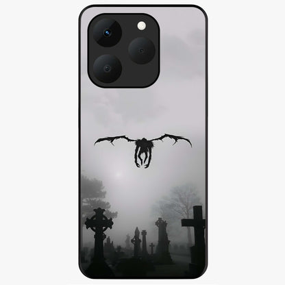 Graveyard Shadow Descent Glass Case showing flat back view with dark graveyard themed artwork and glossy glass finish.