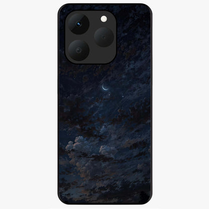 Lunar Veil Silence Glass Case showing flat back view with mystical moon veil artwork and glossy glass finish.