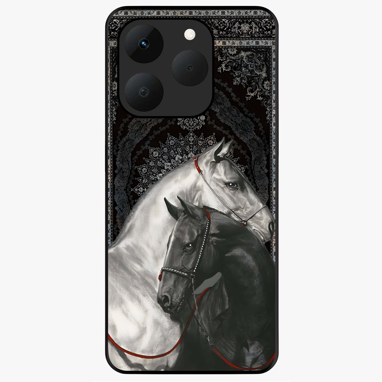 Majestic Ride Legacy Glass Case showing flat back view with powerful automotive inspired artwork and glossy glass finish.