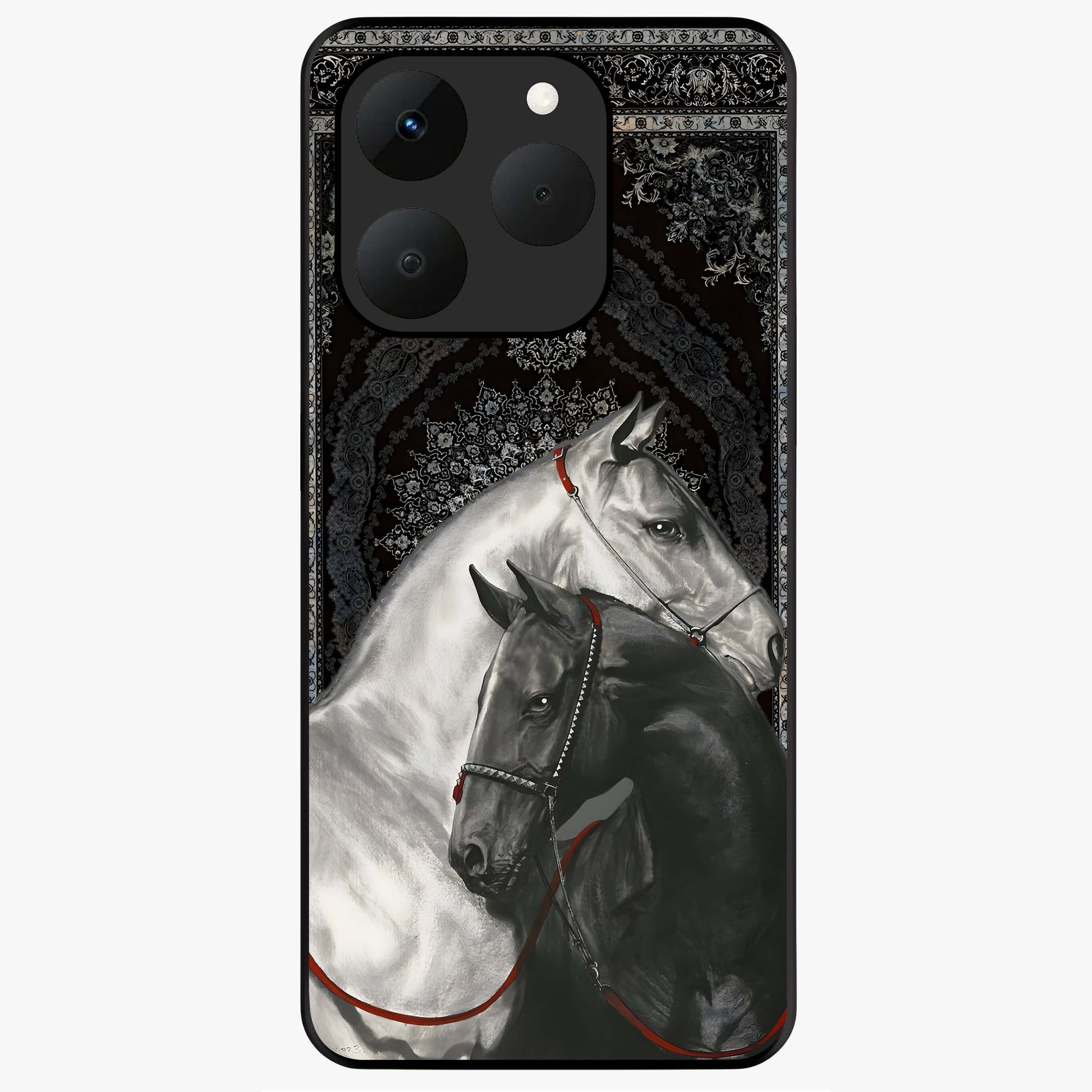 Majestic Ride Legacy Glass Case showing flat back view with powerful automotive inspired artwork and glossy glass finish.