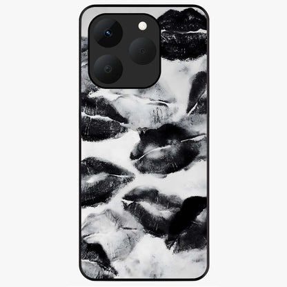 Midnight Kiss Marks Glass Case showing flat back view with lipstick kiss mark artwork and glossy glass finish.