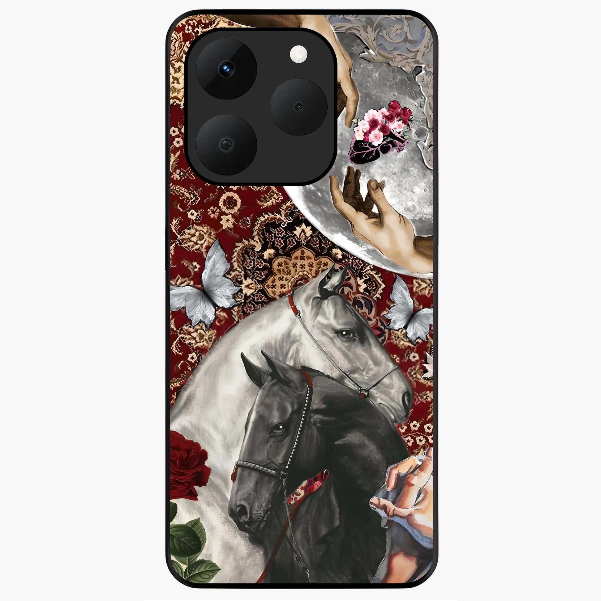 Moonlit Royal Stallion Glass Case showing flat back view with majestic horse under moonlight artwork and glossy glass finish.
