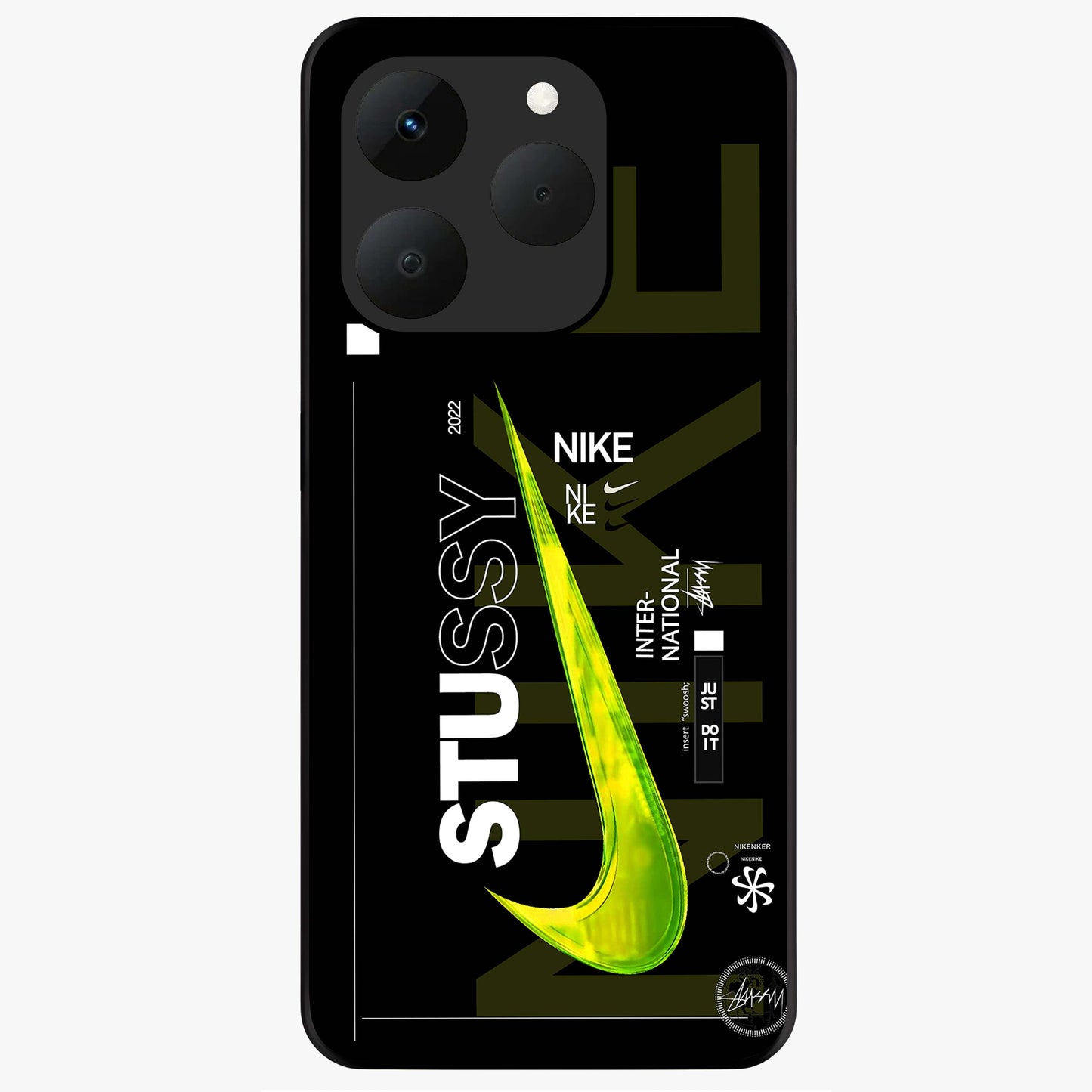 Neon Street Edition Glass Case showing flat back view with neon street style artwork and glossy glass finish.