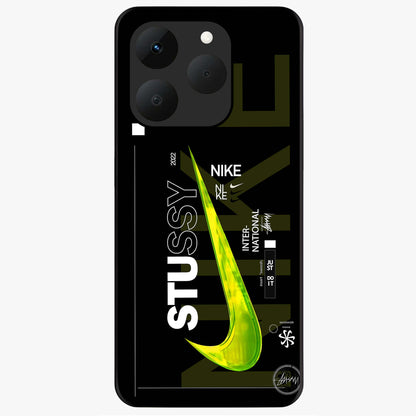 Neon Street Edition Glass Case showing flat back view with neon street style artwork and glossy glass finish.
