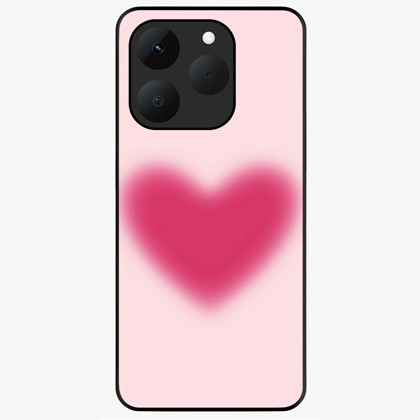 Pink Aura Heart Glass Case showing flat back view with glowing heart artwork and glossy glass finish.