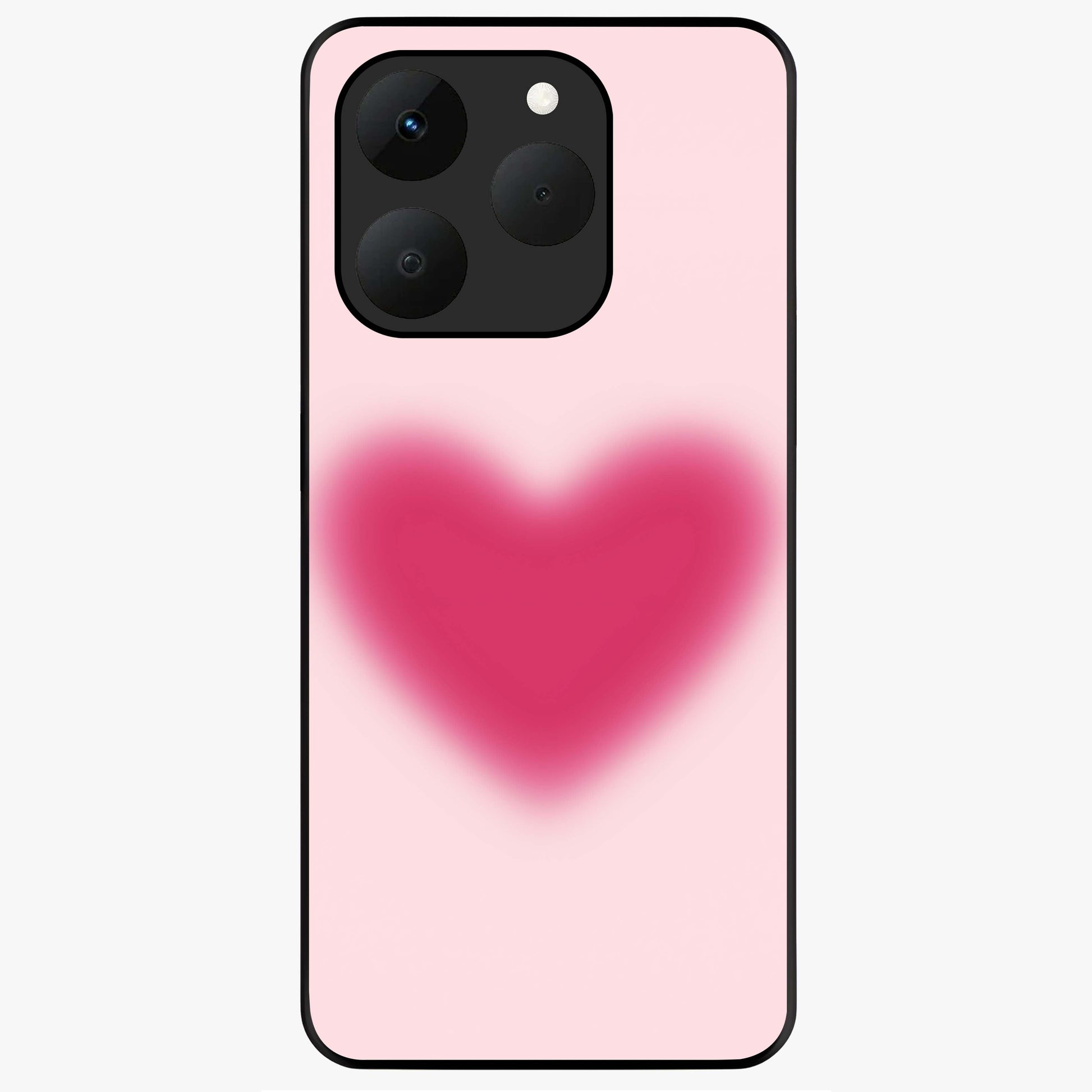 Pink Aura Heart Glass Case showing flat back view with glowing heart artwork and glossy glass finish.