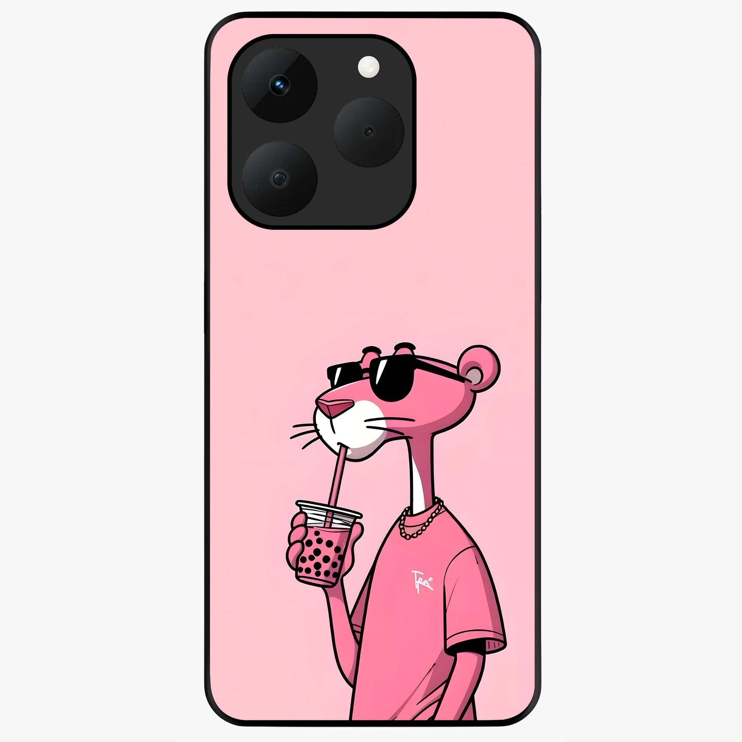 Pink Panther Glass Case showing flat back view with iconic pink panther artwork and glossy glass finish.