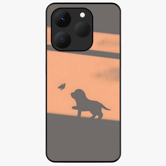 Puppy Shadow Art Glass Case showing flat back view with cute puppy shadow style artwork and glossy glass finish.