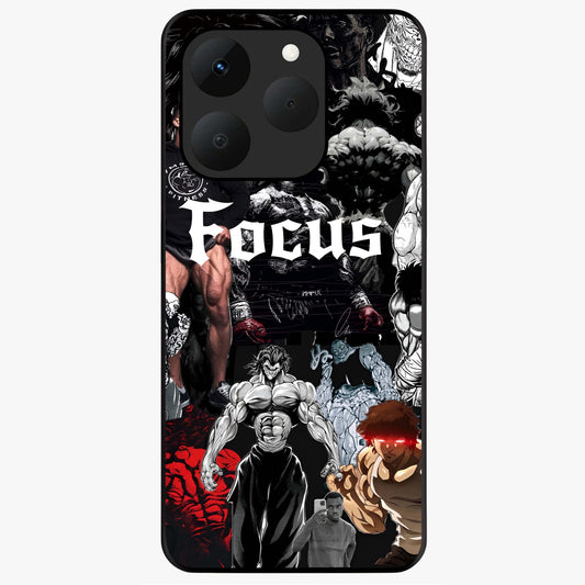 Relentless Power Focus Glass Case showing flat back view with motivational typography artwork and glossy glass finish.
