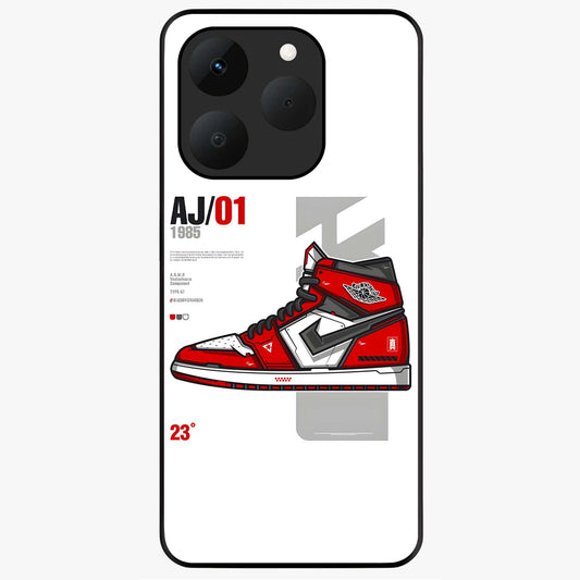 Retro Sneaker Blueprint Glass Case showing flat back view with sneaker blueprint style artwork and glossy glass finish.