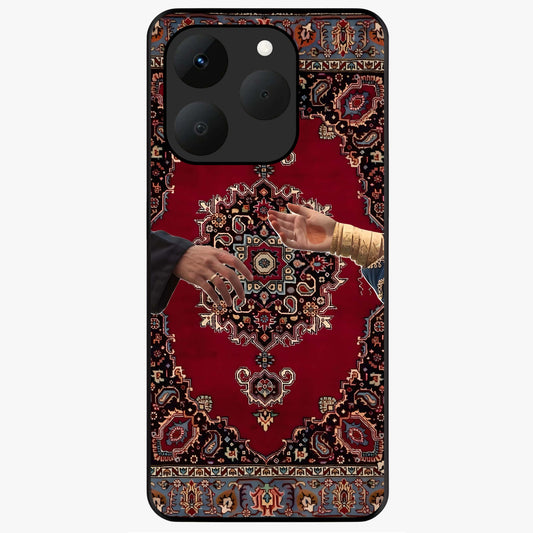 Royal Touch Reach Glass Case showing flat back view with elegant royal themed artwork and glossy glass finish.