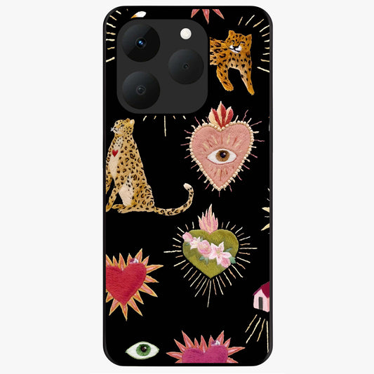 Sacred Jungle Heart Glass Case showing flat back view with jungle inspired heart artwork and glossy glass finish.