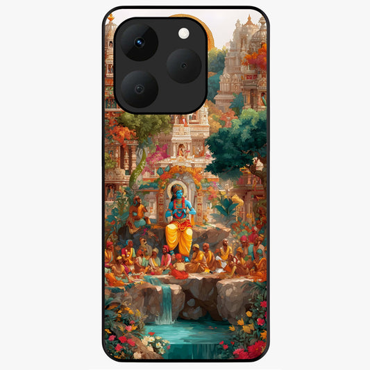 Sacred Sunlight Gods Glass Case showing flat back view with divine sunlight themed artwork and glossy glass finish.