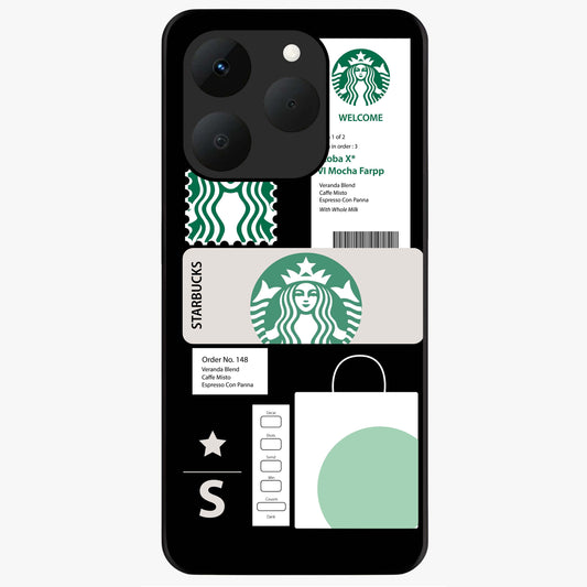 Starbucks Mocha Glass Case showing flat back view with coffee inspired artwork and glossy glass finish.