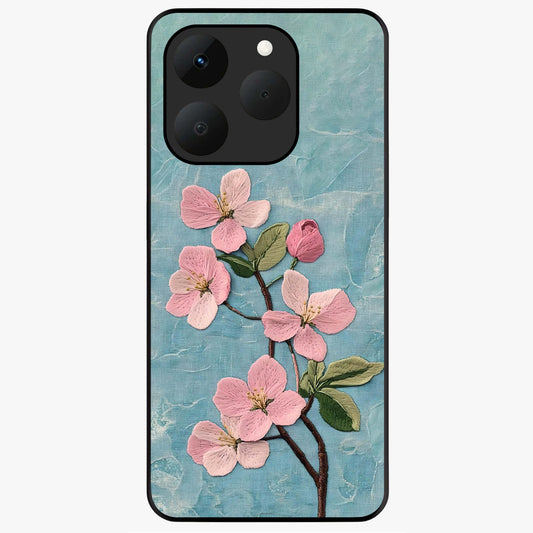 Threaded Blossom Breeze Glass Case showing flat back view with delicate blossom artwork and glossy glass finish.