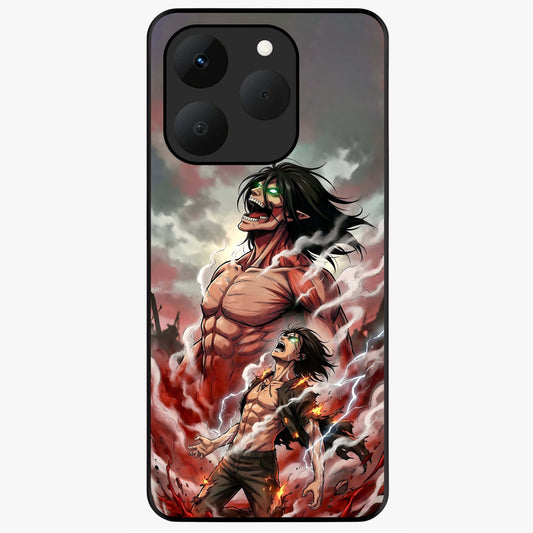 Titan Awakening Fury Glass Case showing flat back view with powerful titan inspired artwork and glossy glass finish.