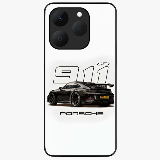 Turbo Legacy Icon Glass Case showing flat back view with iconic sports car inspired artwork and glossy glass finish.