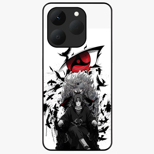 Uchiha Shadow Throne Glass Case showing flat back view with cosmic underwater themed artwork and glossy glass finish.