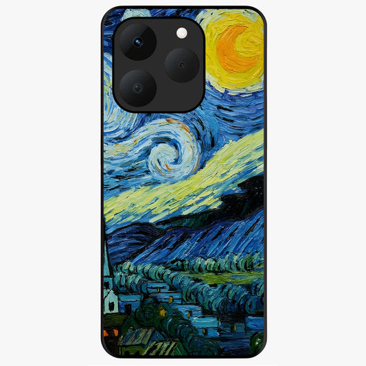 Van Gogh Art Glass Case showing flat back view with classic painterly artwork inspired by Van Gogh style and glossy glass finish.