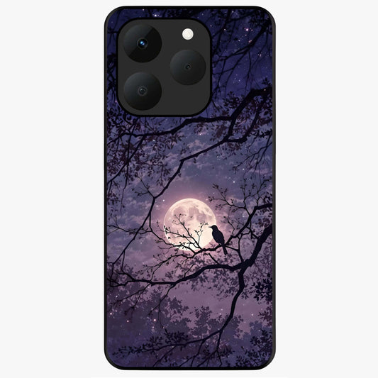 Whispering Moon Silence Glass Case showing flat back view with serene moon themed artwork and glossy glass finish.