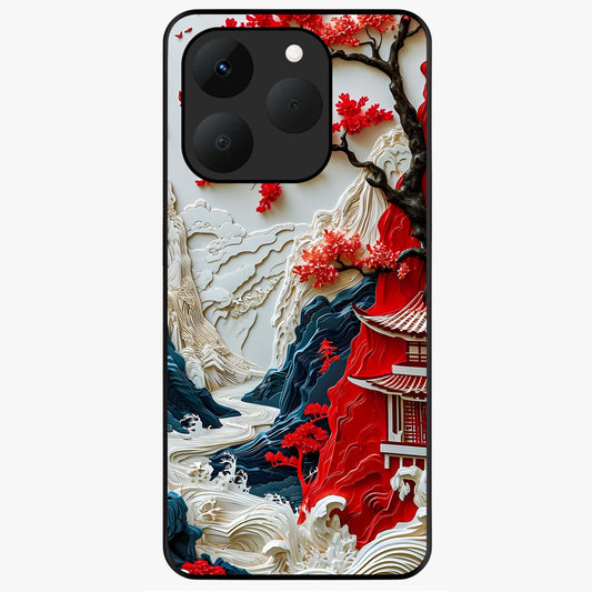 Whispers Of Sakura Waves Glass Case showing flat back view with cherry blossom wave artwork and glossy glass finish.