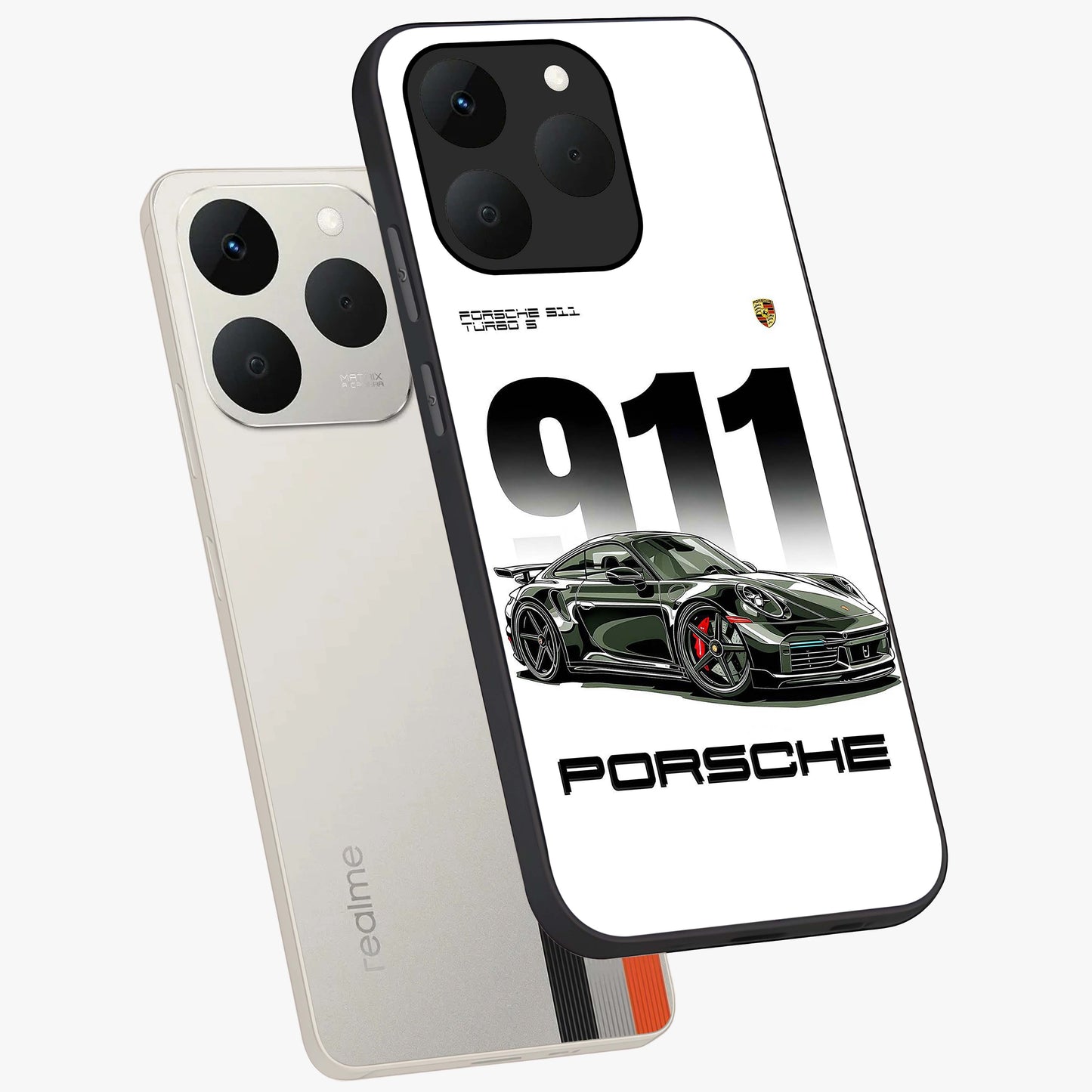 911 Turbo Dominance Glass Case displayed in premium angled mockup highlighting sporty car illustration and sleek glass surface.