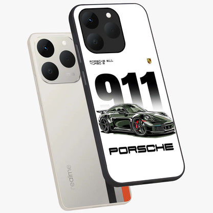 911 Turbo Dominance Glass Case displayed in premium angled mockup highlighting sporty car illustration and sleek glass surface.