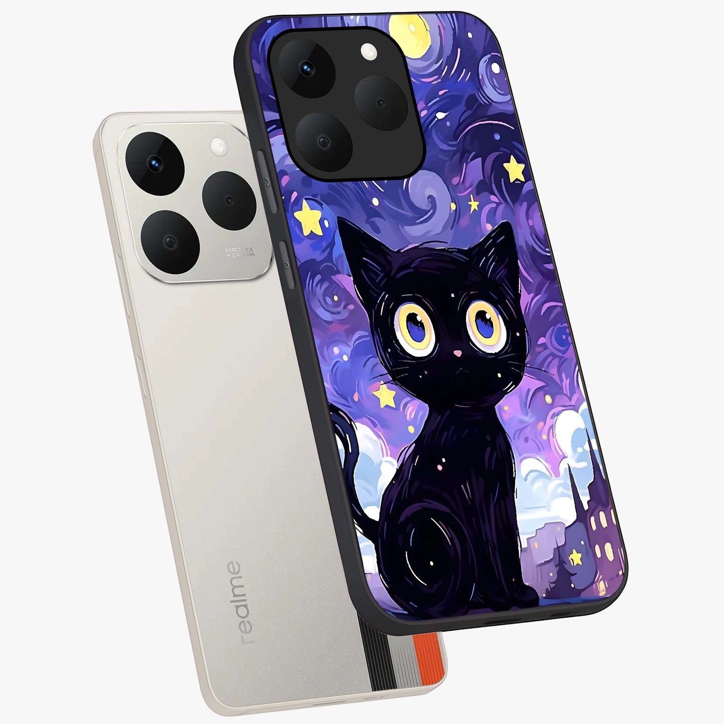 Abstract Cat Art Glass Case displayed in angled mockup highlighting modern abstract cat artwork and sleek glass surface.