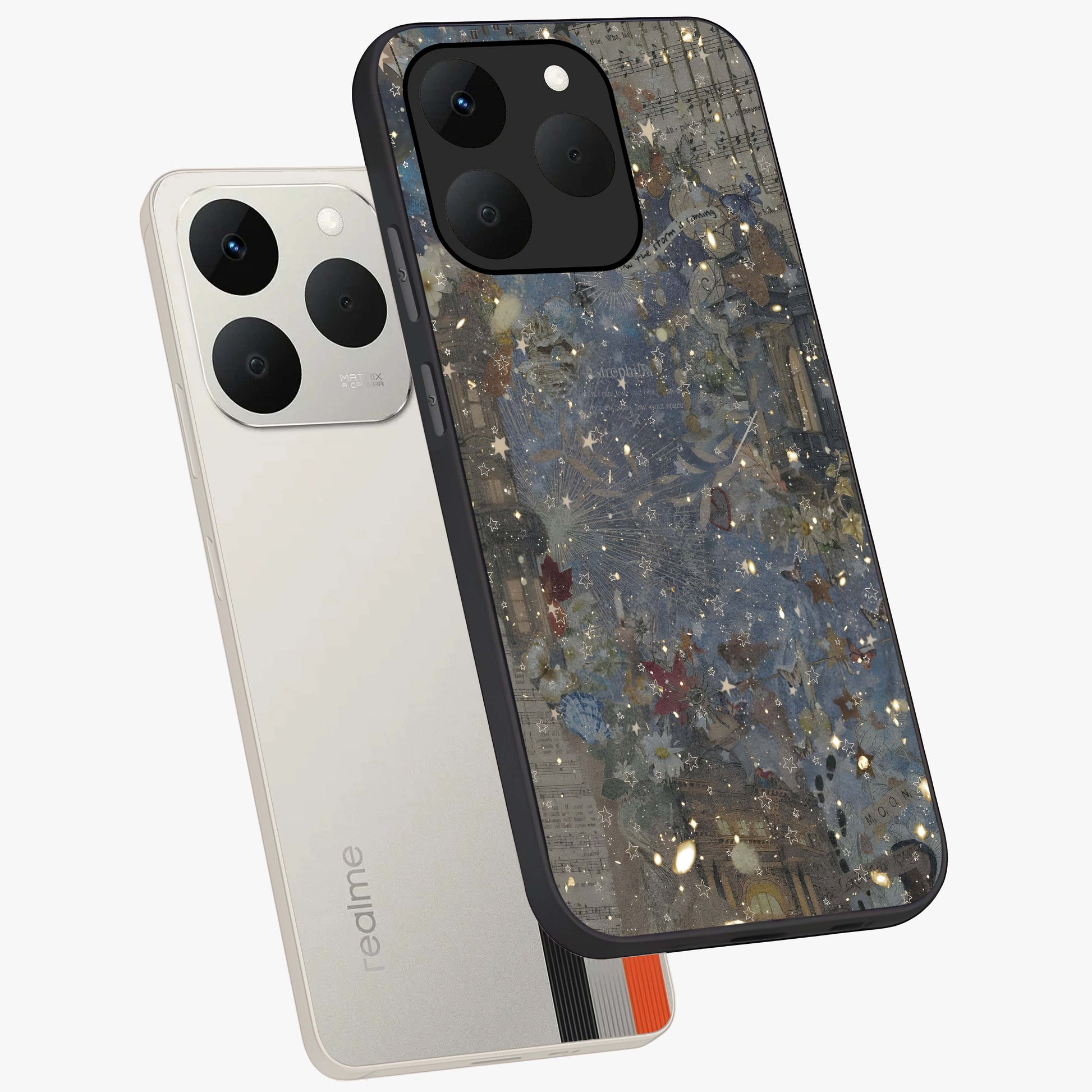 Aesthetic Astrolophia Glass Case displayed in angled mockup highlighting artistic aesthetic elements and smooth glass surface.