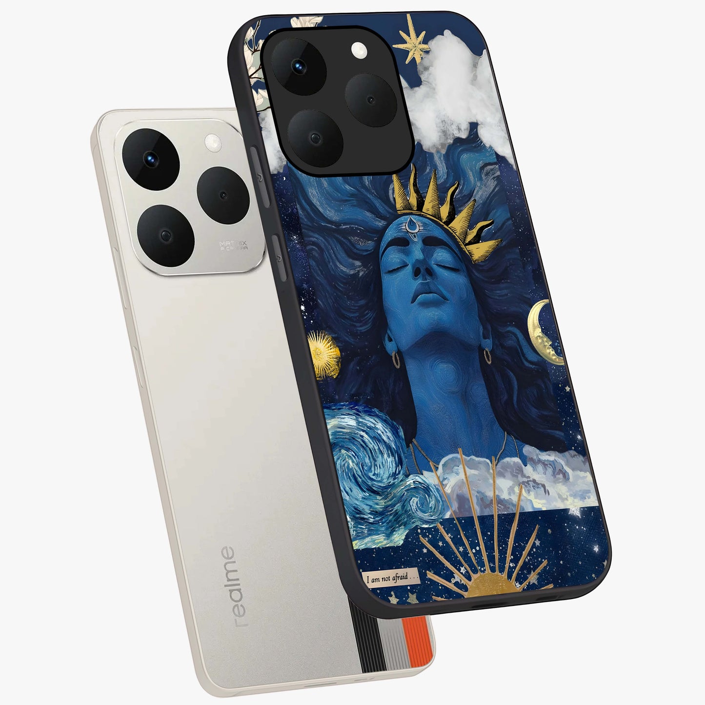 Aesthetic Lord Shiva Glass Case displayed in angled mockup highlighting spiritual Shiva illustration and sacred aesthetic design.