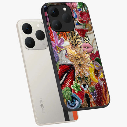 Beaded Fashion Jungle Glass Case displayed in angled mockup highlighting colorful fashion bead design and artistic pattern.