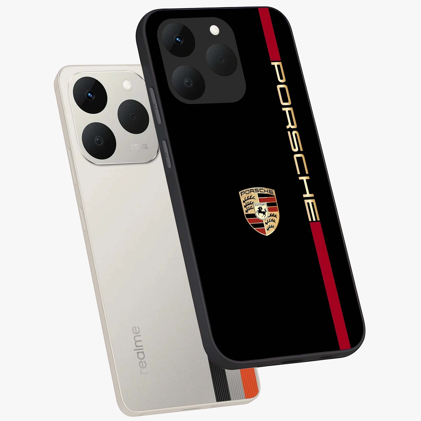 Black Minimal Porsche Glass Case displayed in angled mockup highlighting modern minimal car illustration and clean aesthetic design.