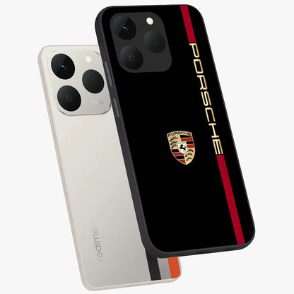 Black Minimal Porsche Glass Case displayed in angled mockup highlighting modern minimal car illustration and clean aesthetic design.