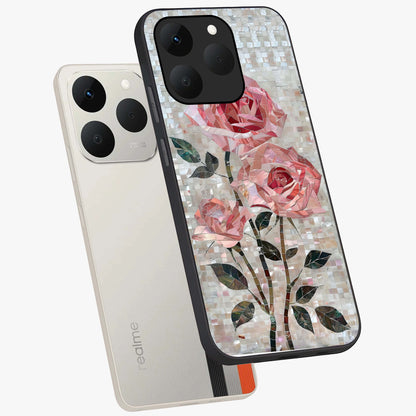 Blush Mosaic Bloom Glass Case displayed in angled mockup highlighting artistic mosaic flower pattern with aesthetic design.
